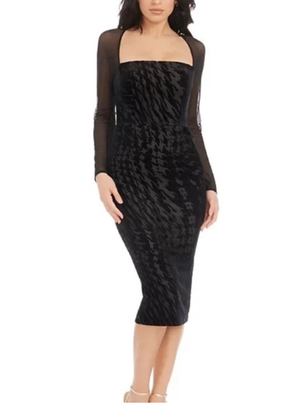 Dress the Population Black Sheer Mesh Long Sleeve Bodycon Dress